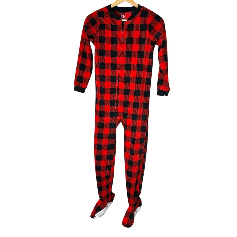 Carter’s Buffalo Check Fleece One-Piece Full Zip Footie Holiday Pajamas Size 8.
